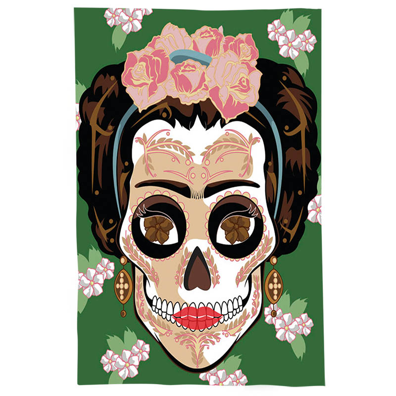 Pano De Prato Descorativo Nerderia e Lojaria frida caveira verde colorido