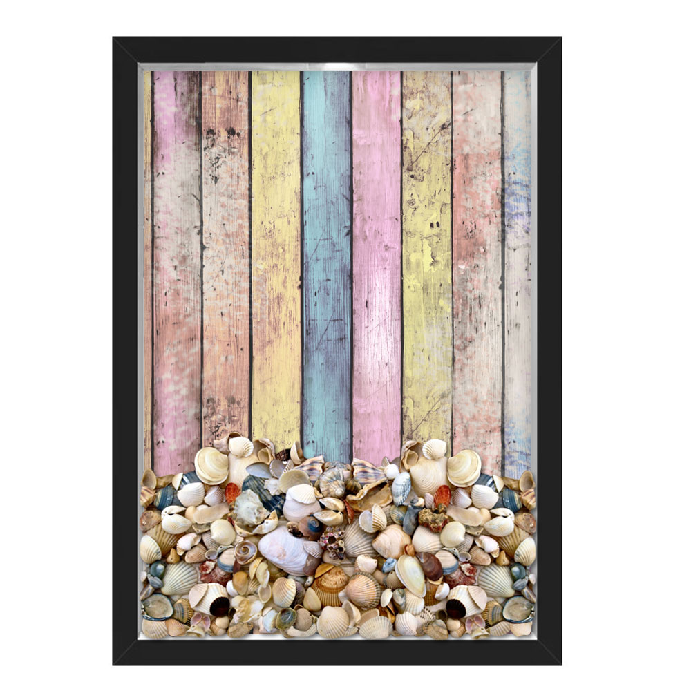 QUADRO CAIXA 33X43  PORTA CONCHAS NERDERIA E LOJARIA conchas madeira arcoiris preto