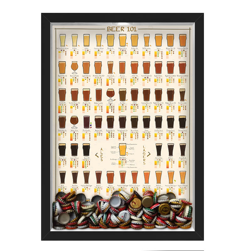 QUADRO CAIXA 33X43  PORTA TAMPINHA CERVEJA NERDERIA E LOJARIA cerveja 101 beers preto