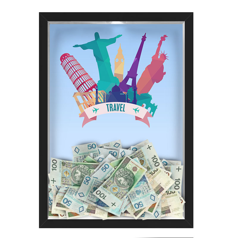 QUADRO CAIXA COFRE 33x43 cm NERDERIA E LOJARIA viagens travel vetor preto