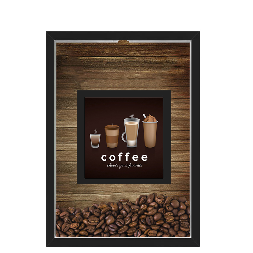 QUADRO DUPLO CAIXA 33X43  PORTA GRÃOS DE CAFE Nerderia e Lojaria graos cafe choose preto