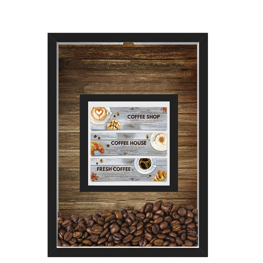 QUADRO DUPLO CAIXA 33X43  PORTA GRÃOS DE CAFE Nerderia e Lojaria graos cafe fresh preto