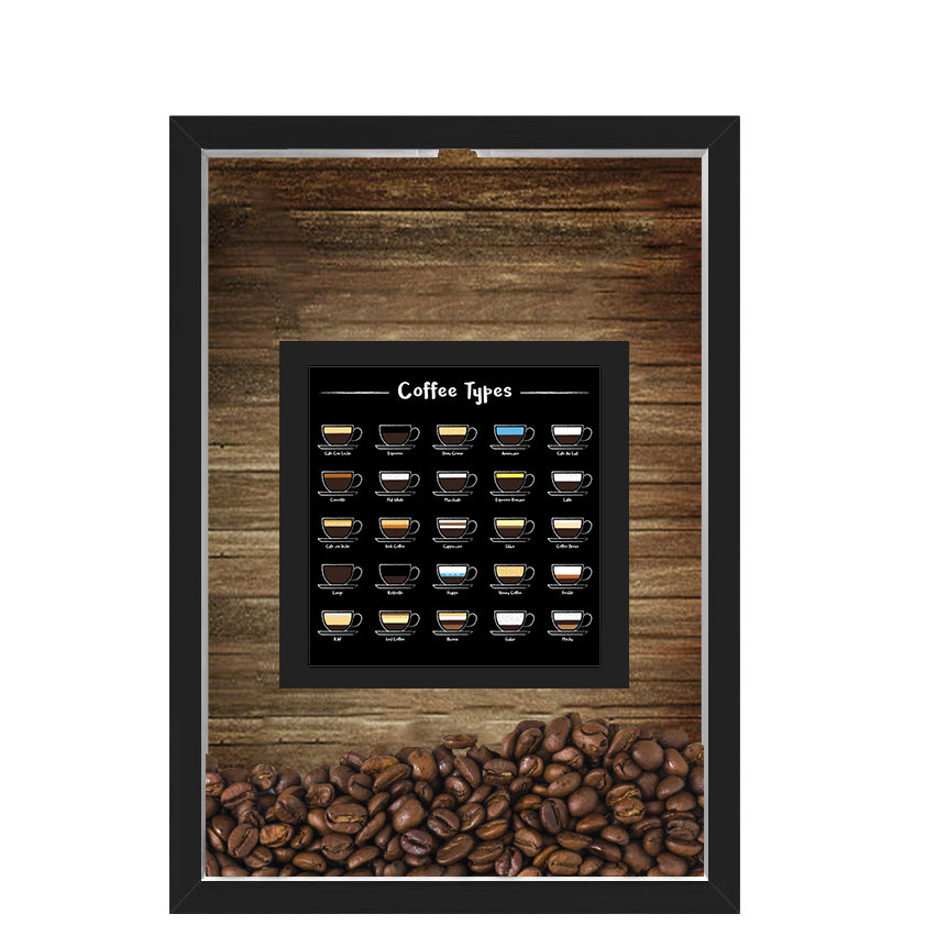 QUADRO DUPLO CAIXA 33X43  PORTA GRÃOS DE CAFE Nerderia e Lojaria graos tipo cafe preto