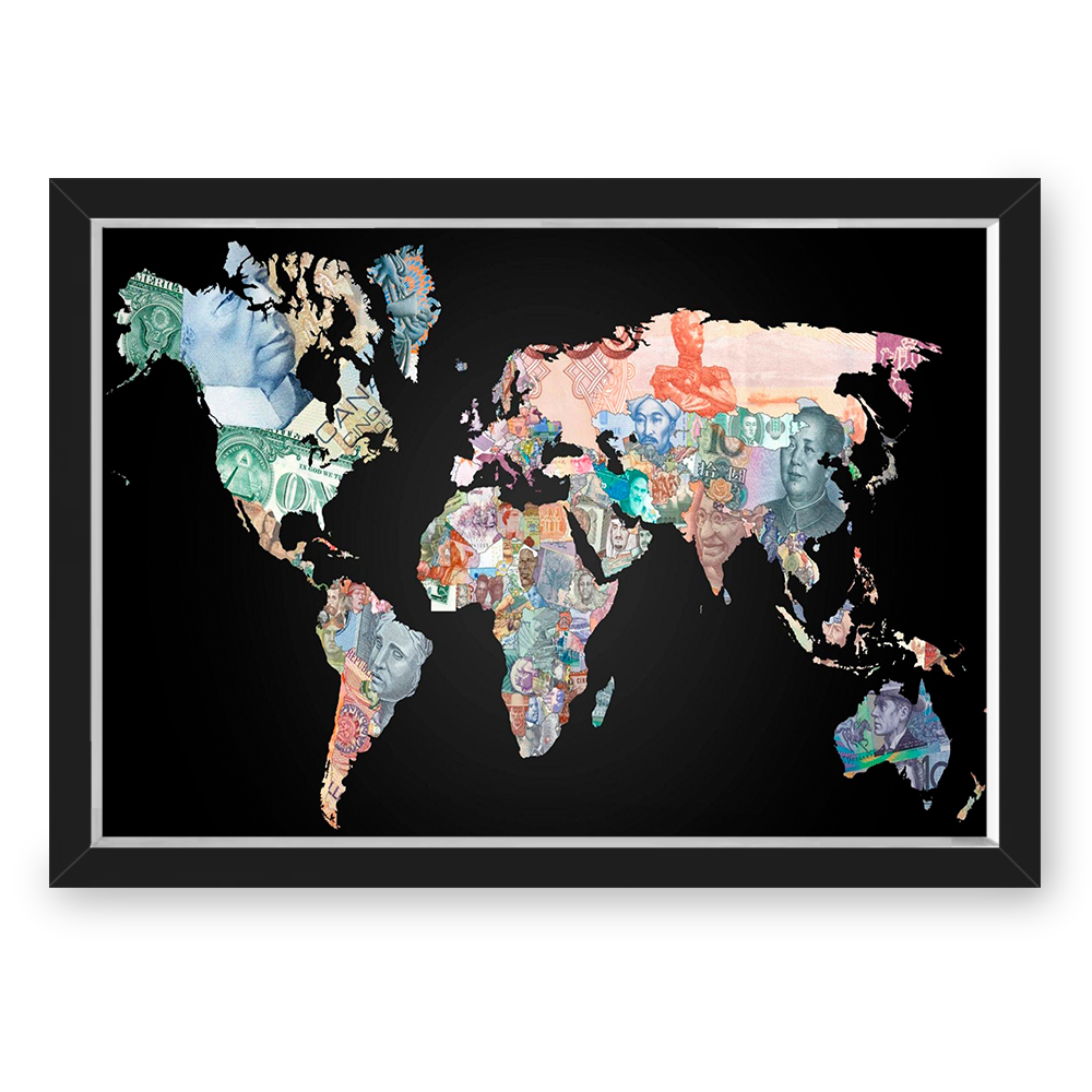 QUADRO MAPA 33X43  NERDERIA E LOJARIA mapa dinheiro preto