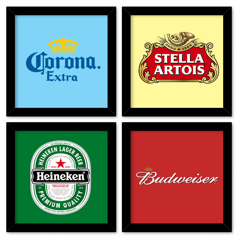 Quadro  23x23cm (4 und.) Nerderia e Lojaria bebidas cervejas color preto