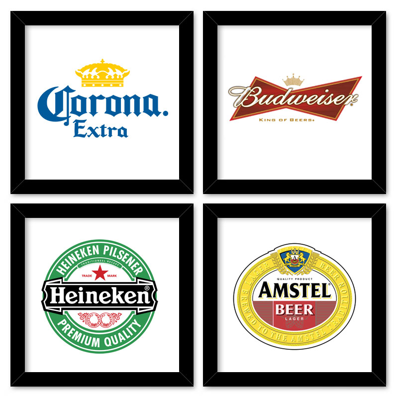 Quadro  23x23cm (4 und.) Nerderia e Lojaria bebidas cervejas preto