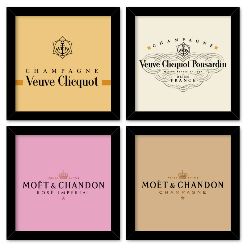 Quadro  23x23cm (4 und.) Nerderia e Lojaria bebidas champagne preto