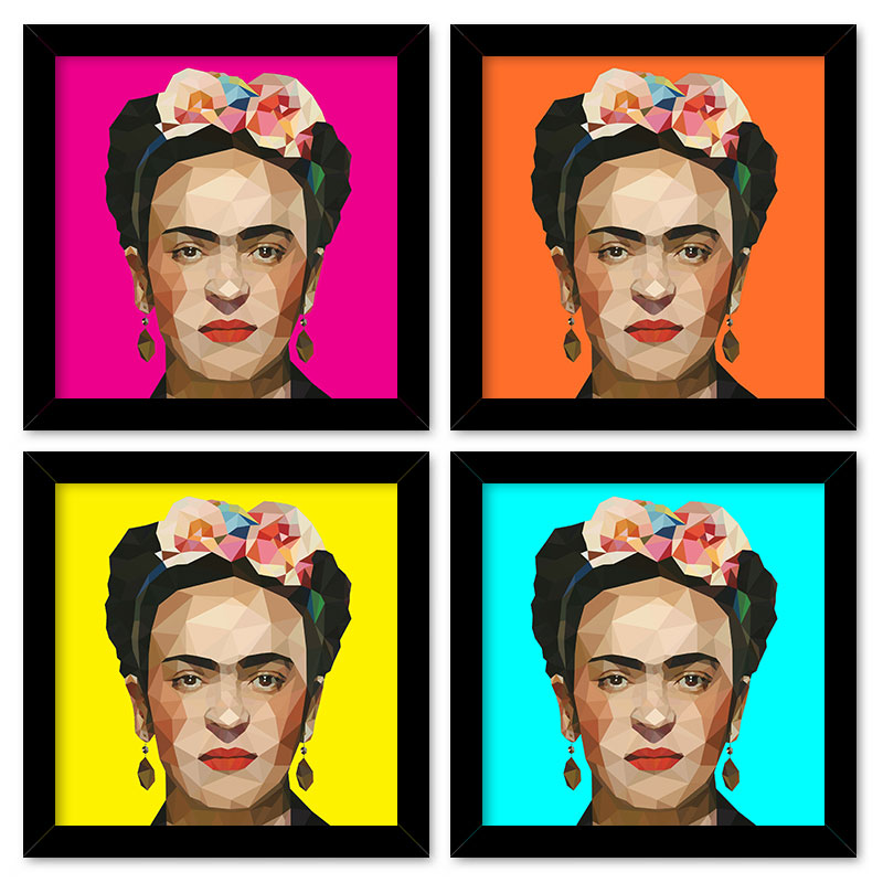 Quadro  23x23cm (4 und.) Nerderia e Lojaria frida geometrica preto