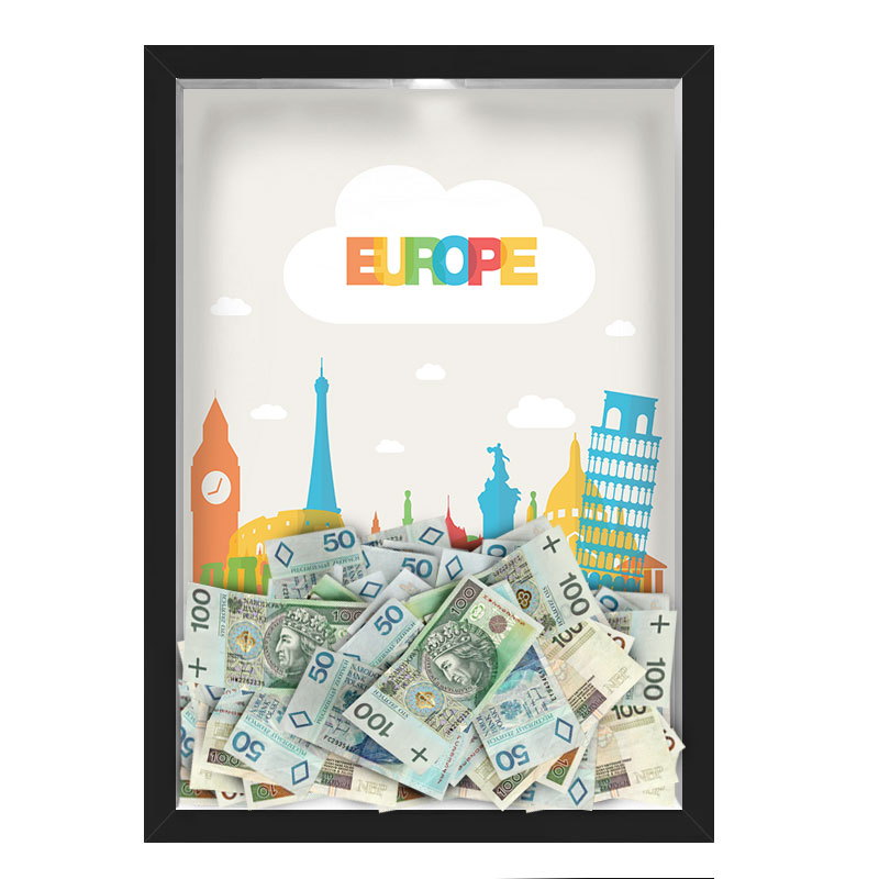 Quadro CAIXA COFRE 33x43 cm NERDERIA E LOJARIA viagens europe vetor preto
