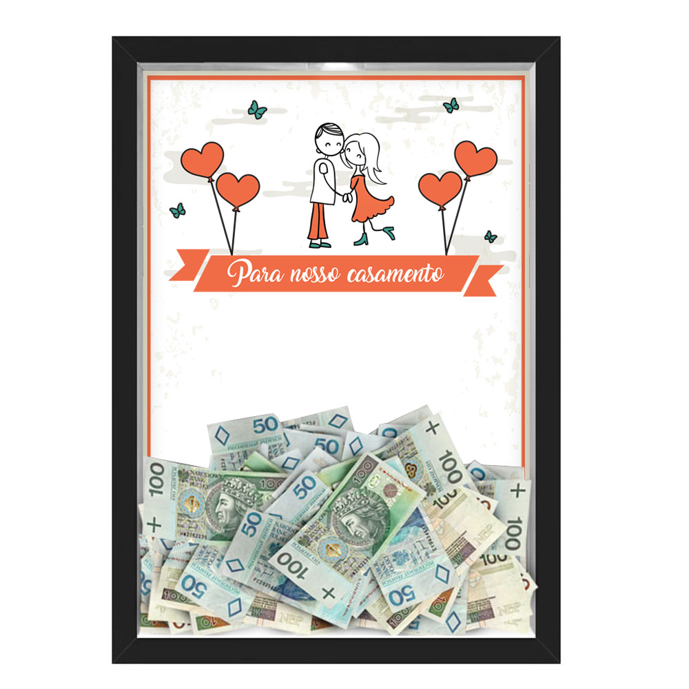 Quadro CAIXA COFRE 33x43 cm PARA O SEU CASAMENTO NERDERIA E LOJARIA casamento casal cartoon preto