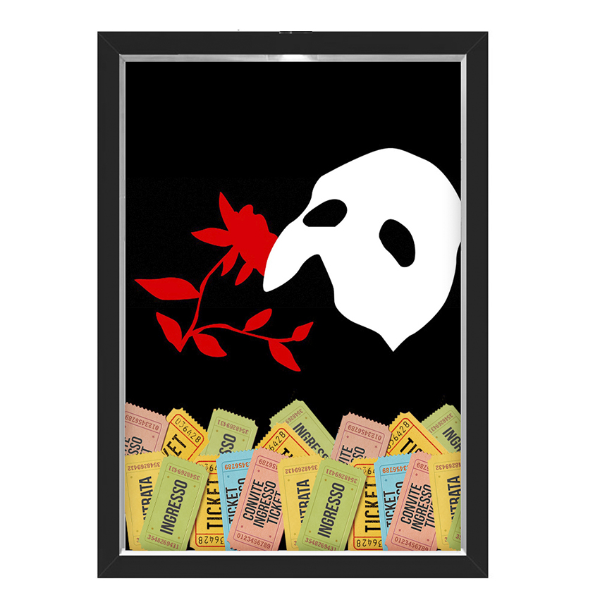 Quadro Caixa  Porta Ingressos 33x43 cm (Com Led) Lojaria e Nerderia. fantasma da opera preto