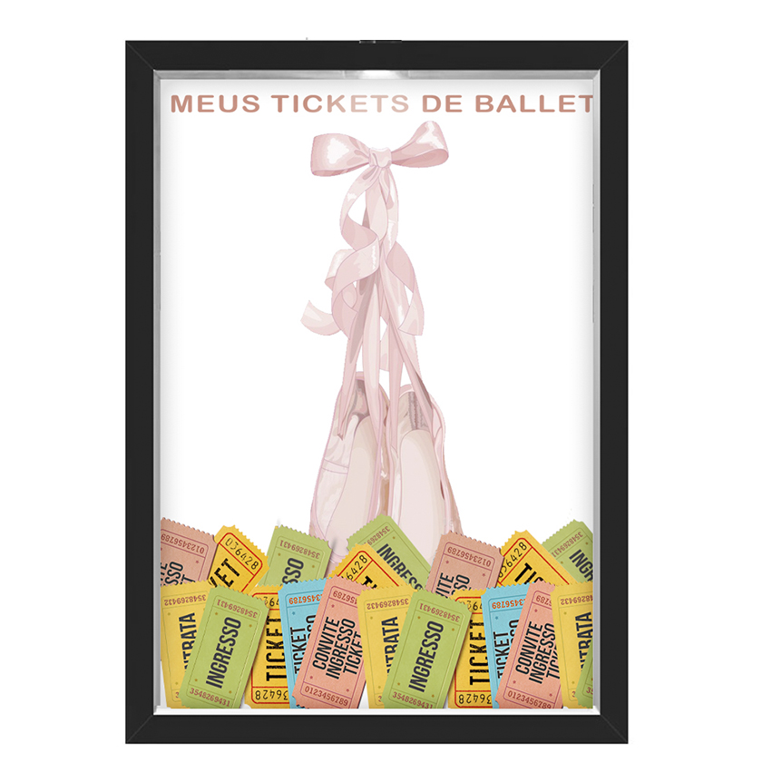 Quadro Caixa  Porta Ingressos 33x43 cm (Com Led) Lojaria e Nerderia. tickets ballet preto
