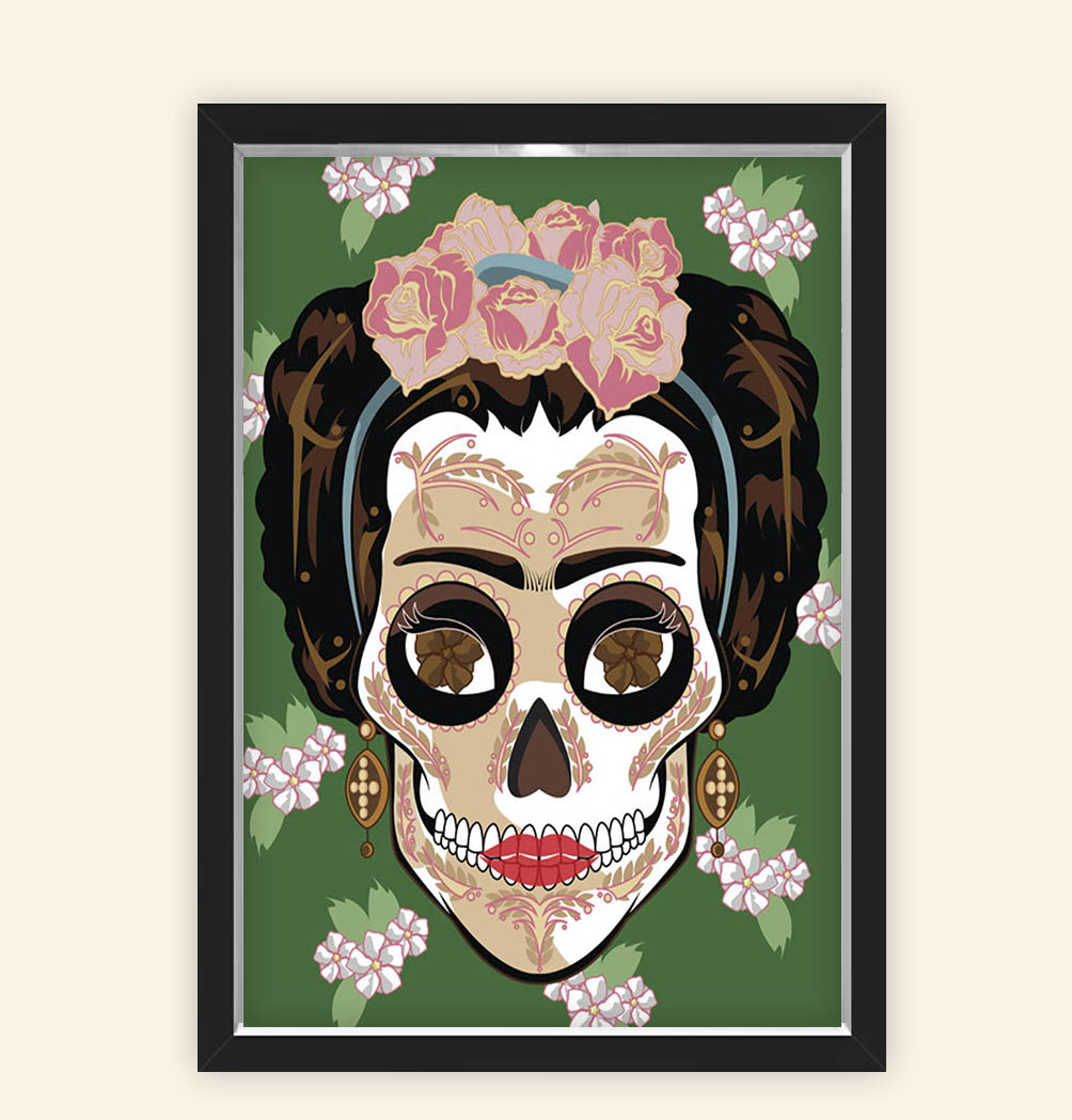 Quadro Caixa 23X33cm Frida Caveira Verde