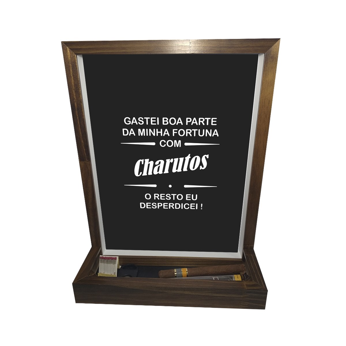Quadro Caixa 33x43 Porta Charutos (Com Led) Nerderia e Lojaria fortuna madeira