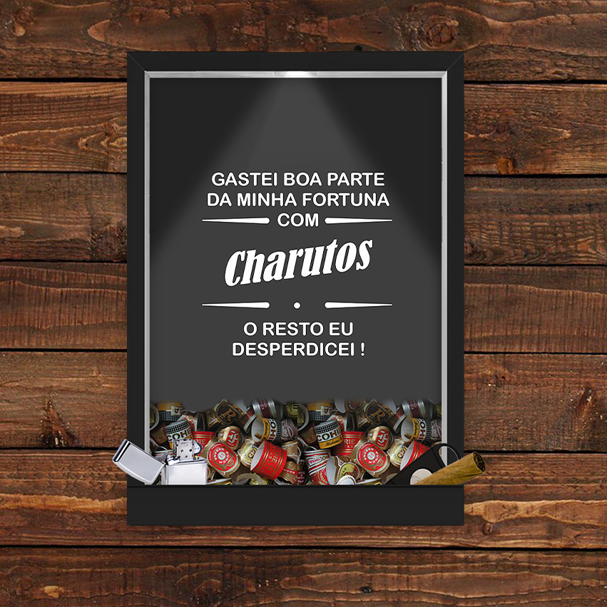 Quadro Caixa Charuto -  Porta Anilha E Suporte Para Charuto E Acessórios Com Iluminação Led. (Acessórios Não Inclusos)