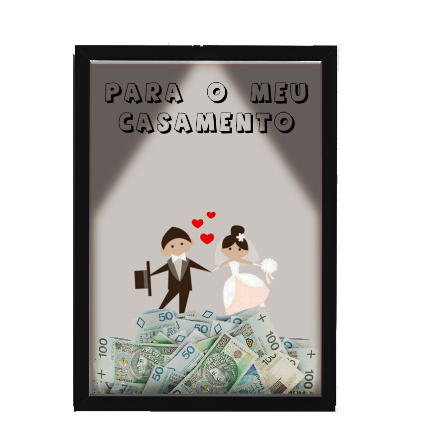 Quadro Caixa Cofre 33x43 cm Para o seu Casamento (Com Led)Nerderia e Lojaria noivo e noiva preto