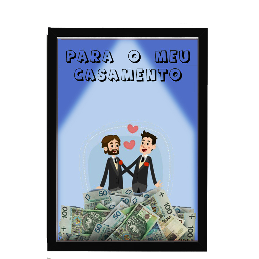 Quadro Caixa Cofre 33x43 cm Para o seu Casamento (Com Led)Nerderia e Lojaria noivos preto