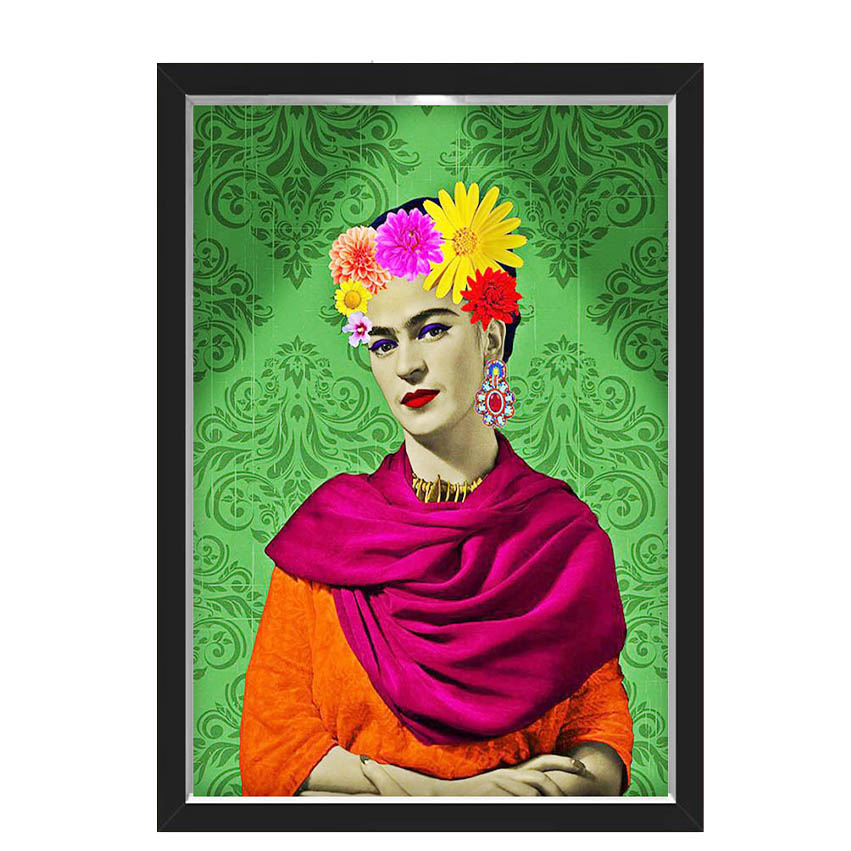 Quadro Caixa Com Led Frida Flores Verde