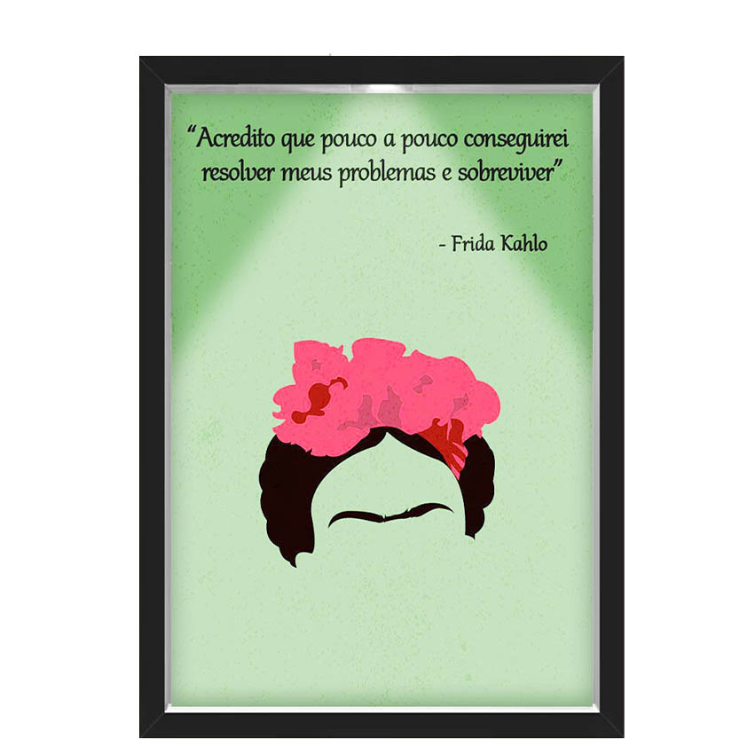 Quadro Caixa Com Led Frida Frase Verde