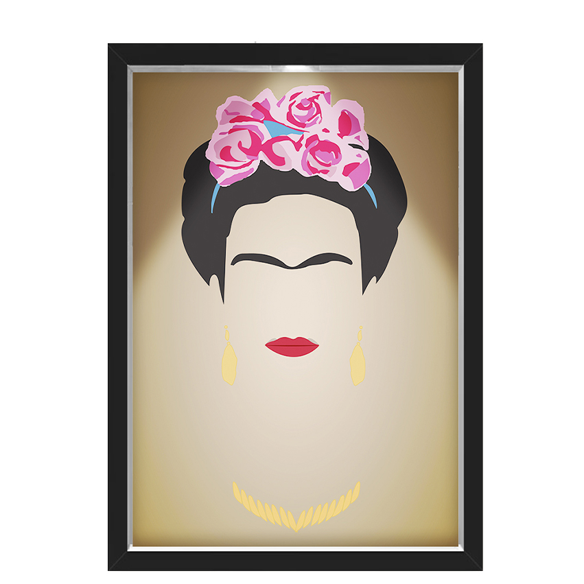 Quadro Caixa Com Led Frida Marrom