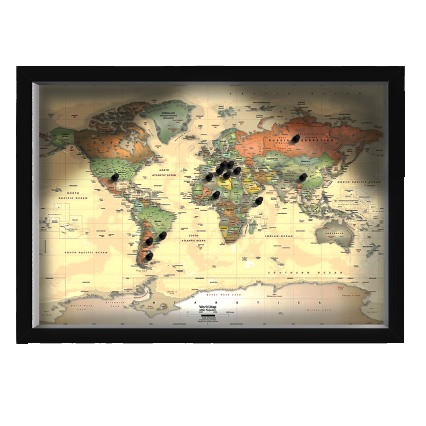Quadro Caixa MAPA 33x43 cm (Com Led) Lojaria e Nerderia. viagens lugares vintage preto