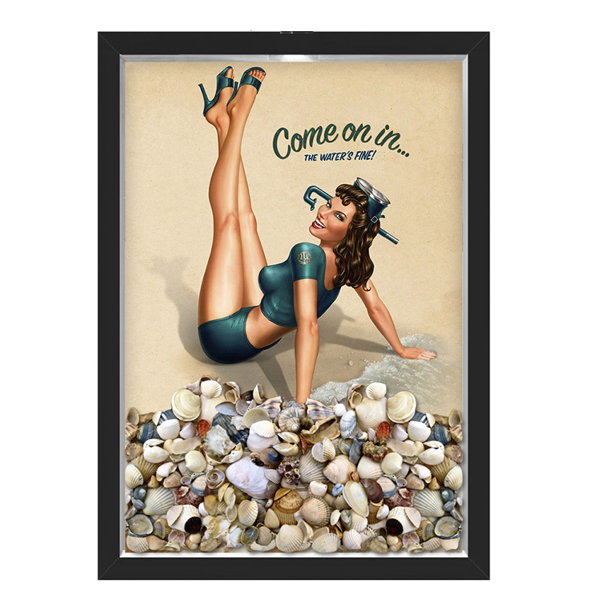 Quadro Caixa Porta Conha Com Iluminação Led Pin Up Praia