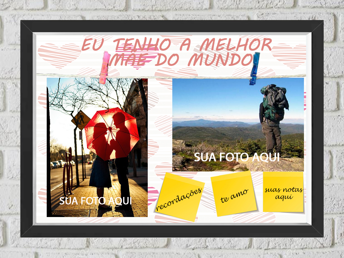 Quadro Caixa Porta Foto e Recadinho com Varal 23x33cm eu tenho a melhor mae preto