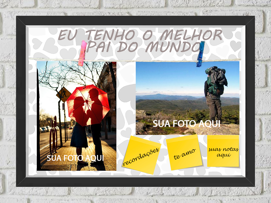 Quadro Caixa Porta Foto e Recadinho com Varal 23x33cm eu tenho o melhor pai preto