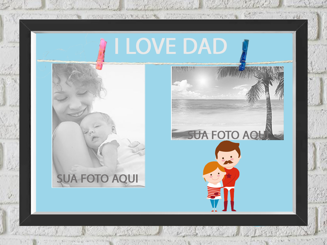 Quadro Caixa Porta Foto e Recadinho com Varal 23x33cm i love dad preto