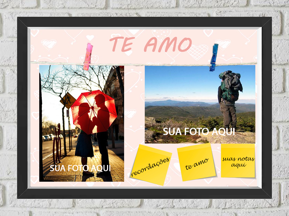 Quadro Caixa Porta Foto e Recadinho com Varal 23x33cm te amo  preto