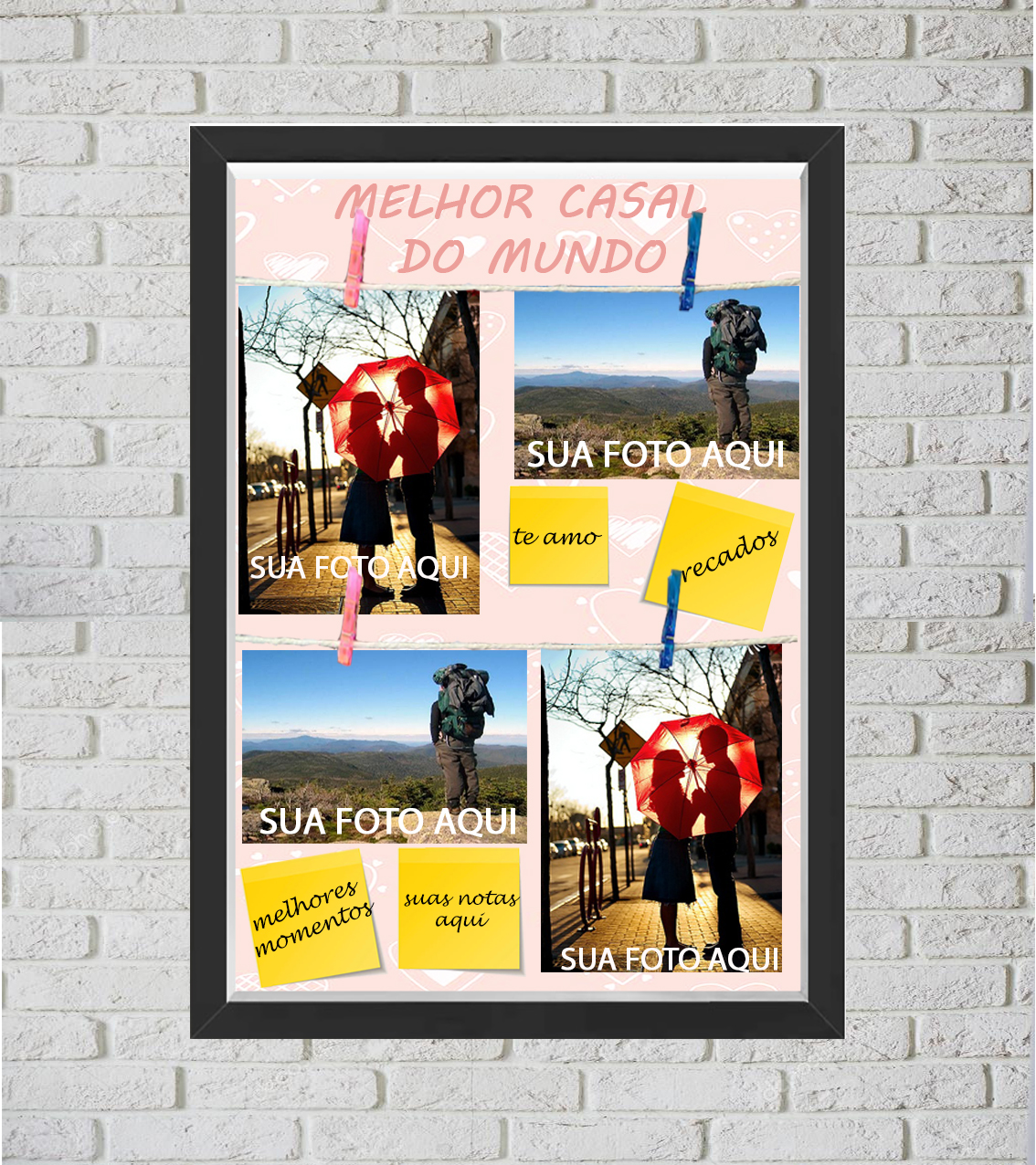 Quadro Caixa Porta Foto e Recadinho com Varal 33x43cm best friend forever 2 preto