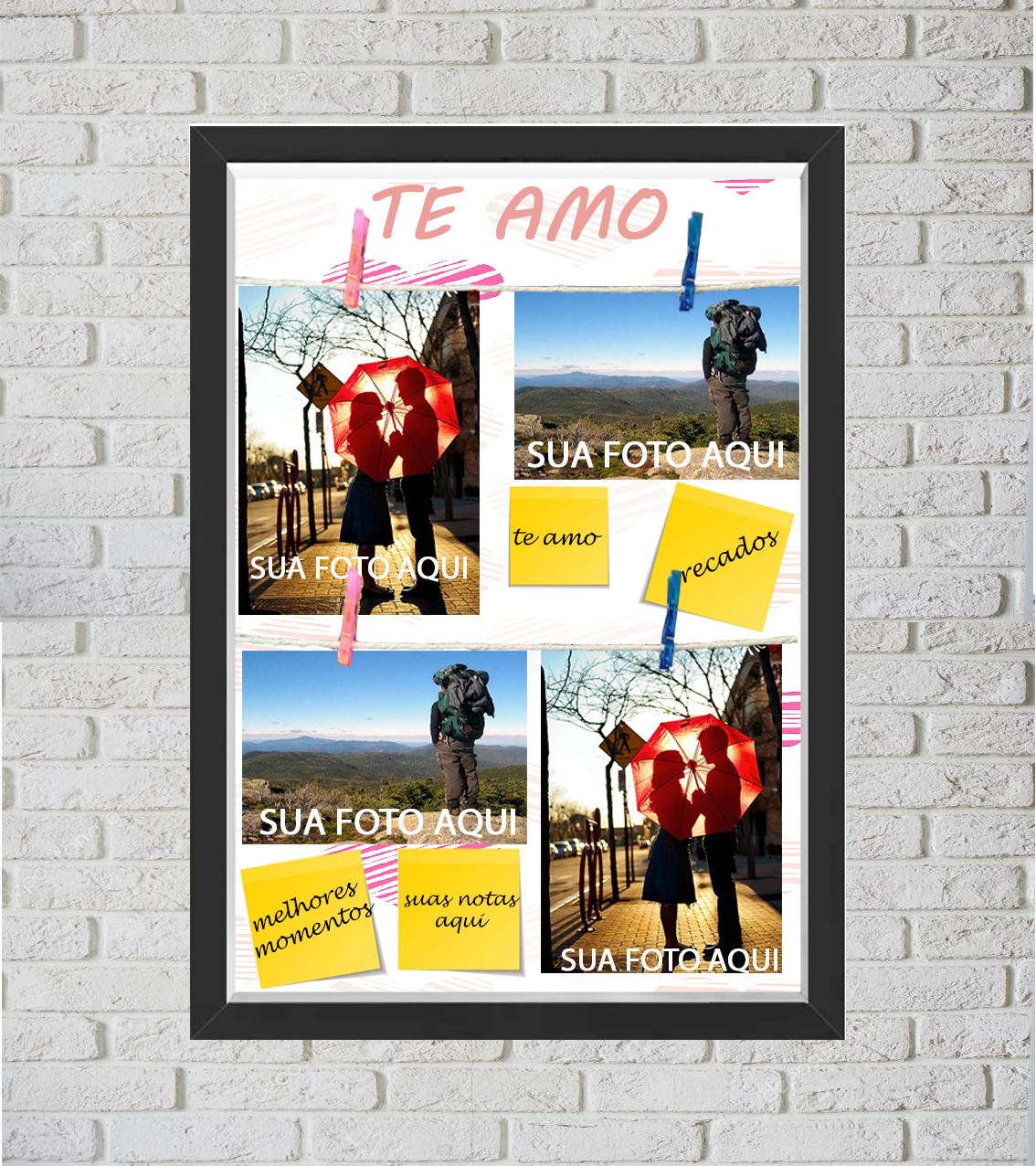 Quadro Caixa Porta Foto e Recadinho com Varal 33x43cm melhor casal 1 preto