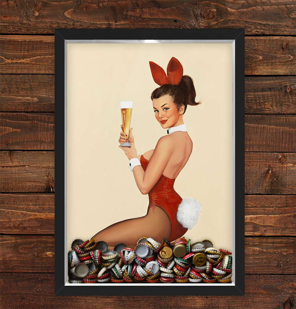 Quadro Caixa Porta Tampinha Cerveja Girl Beer