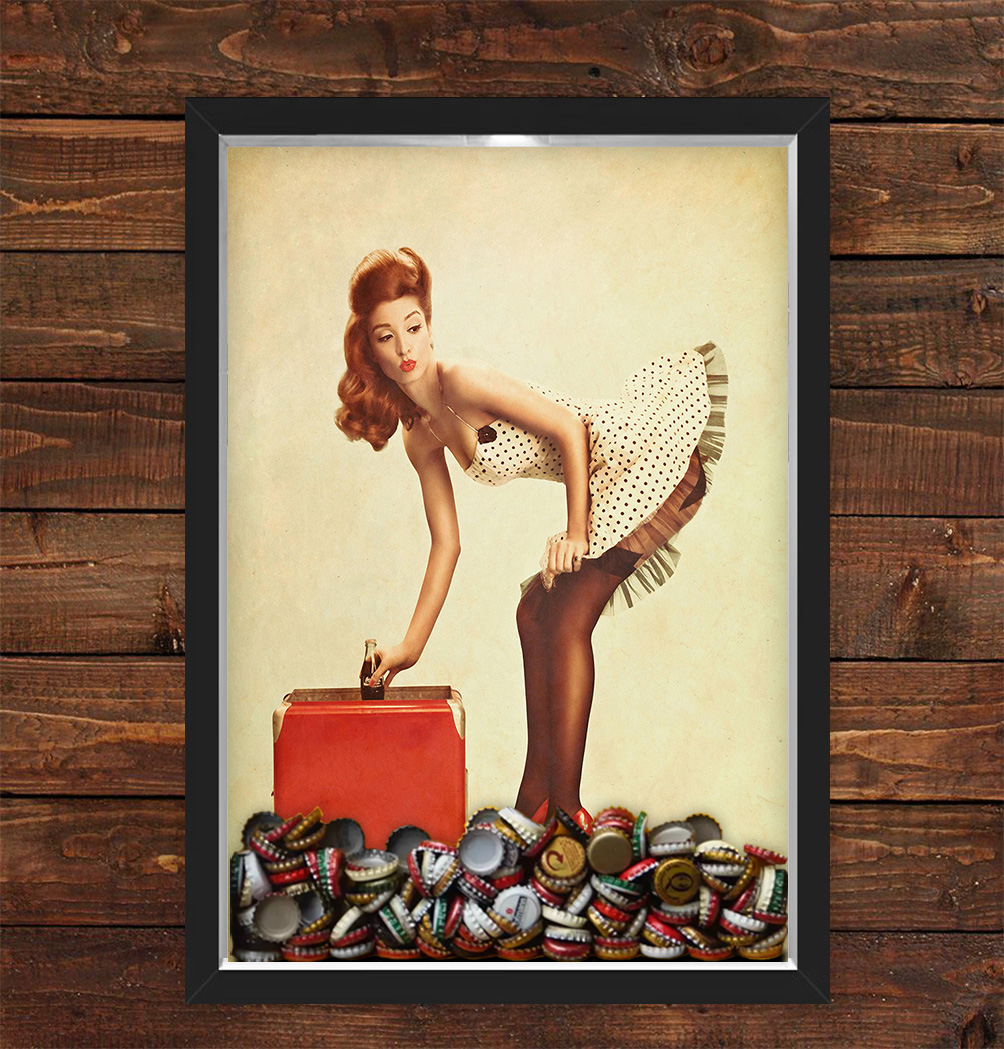 Quadro Caixa Porta Tampinha Cerveja Pin Up Girl