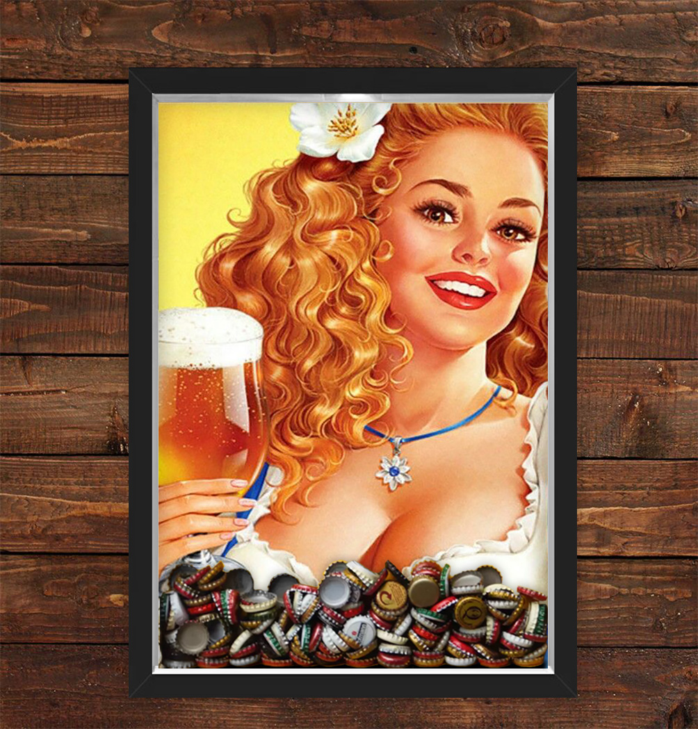 Quadro Caixa Porta Tampinha Cerveja Pin Up Girl Beer
