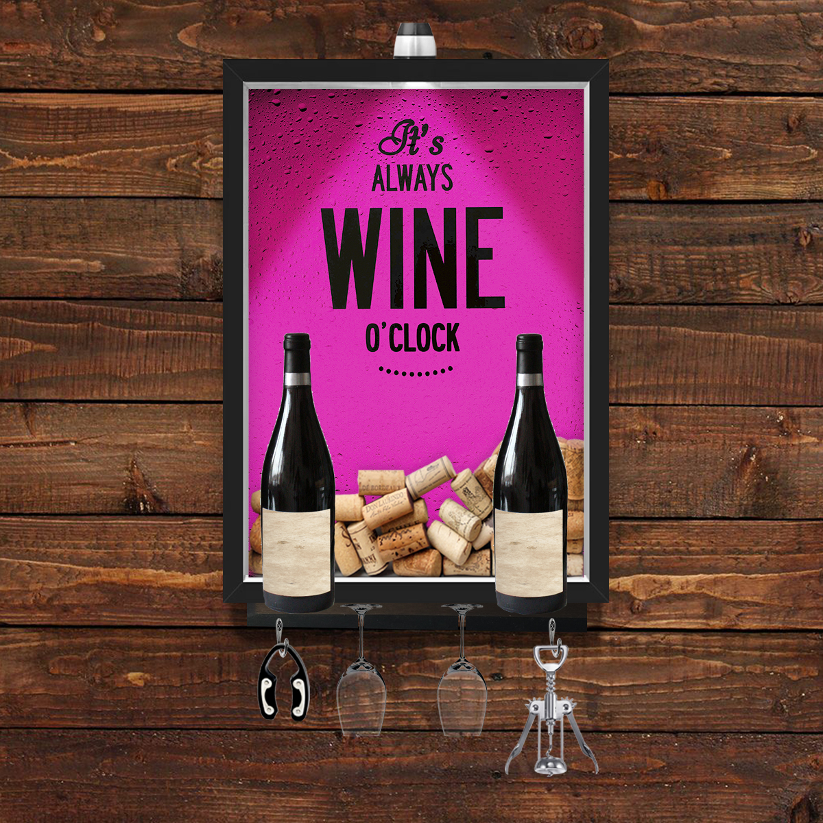 Quadro Caixa Vinho Porta Rolha Com Suporte Para Taças, Garrafas E Pendurador (Acessórios Não Acopanha)