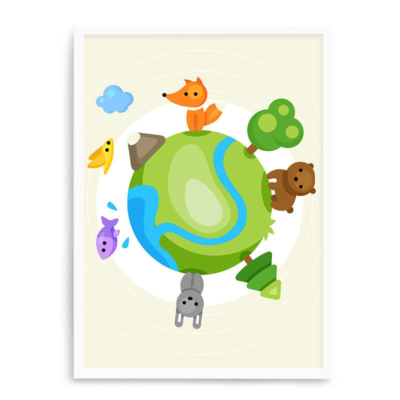 Quadro Decorativo 23x33cm Nerderia e Lojaria branco animais na terra branco