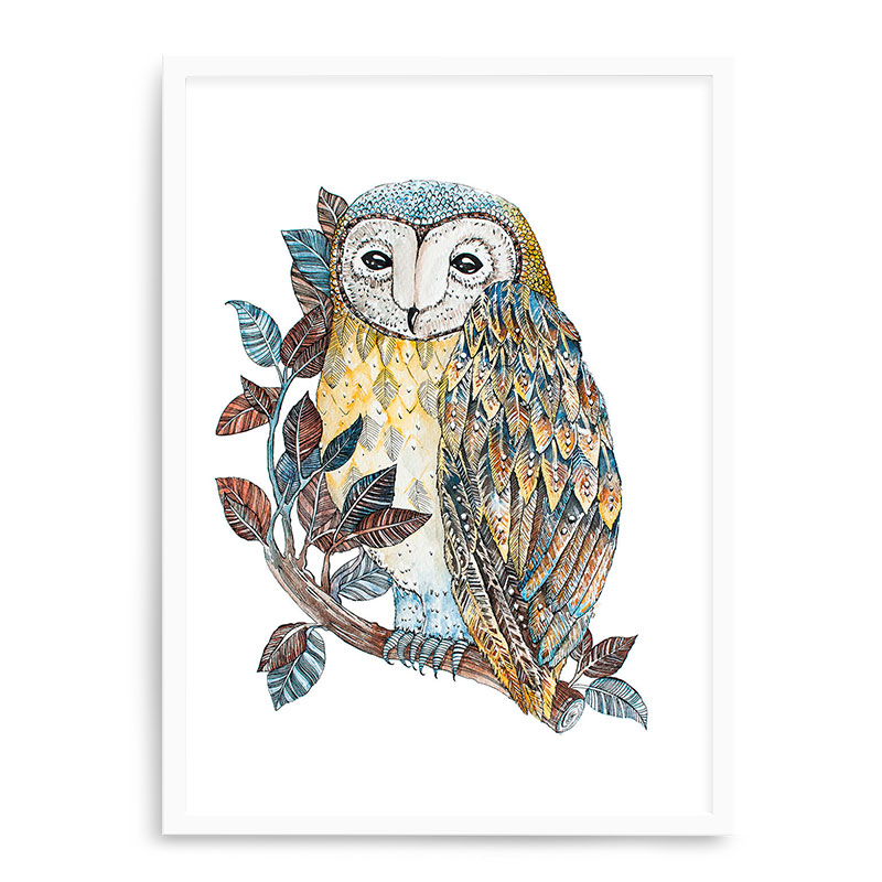 Quadro Decorativo 23x33cm Nerderia e Lojaria branco coruja branco