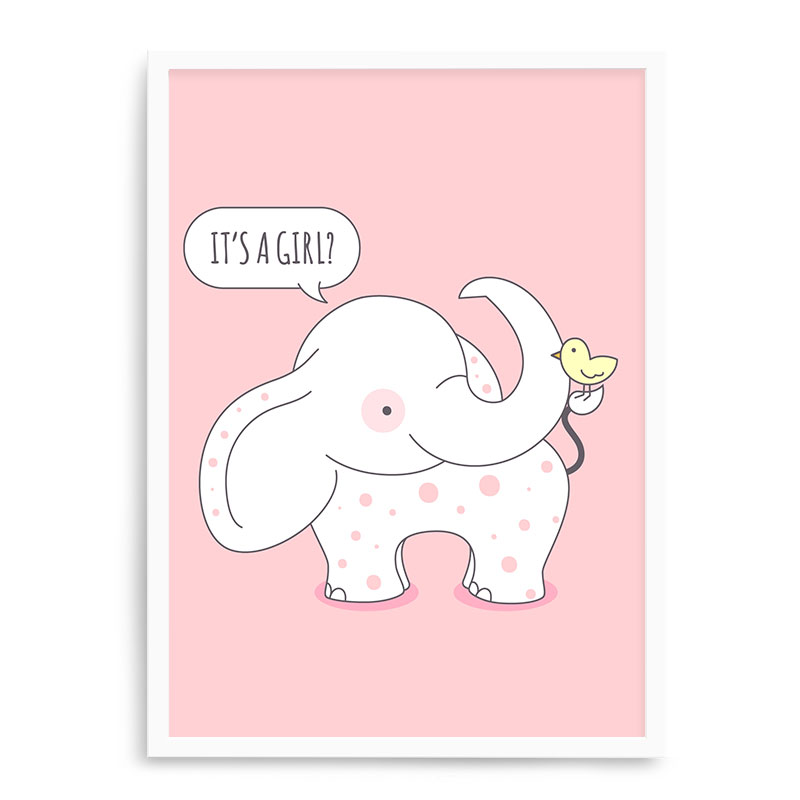 Quadro Decorativo 23x33cm Nerderia e Lojaria branco elefante its a girl branco