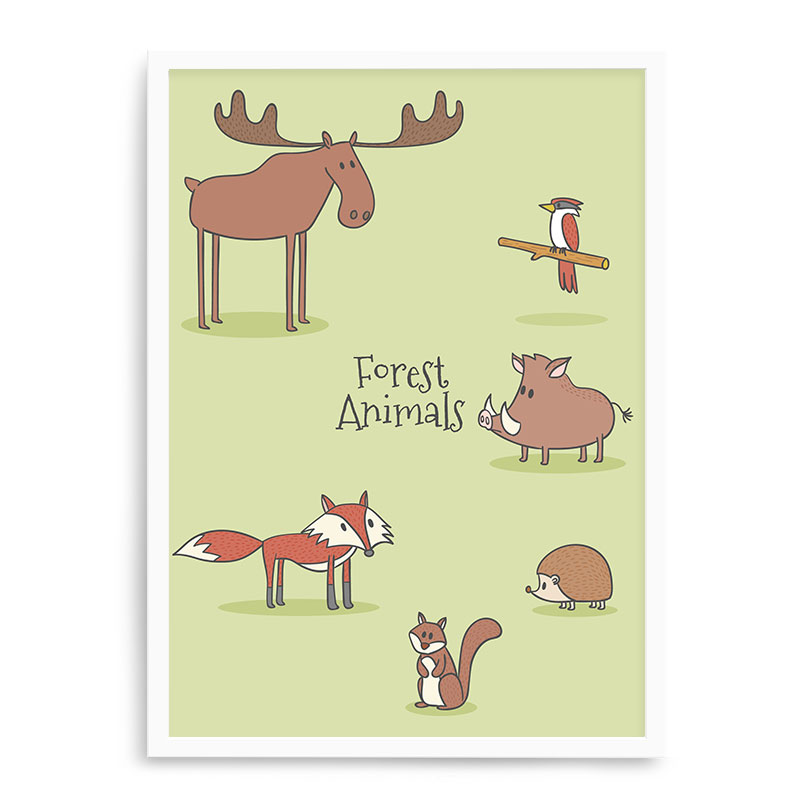 Quadro Decorativo 23x33cm Nerderia e Lojaria branco forest aimals branco