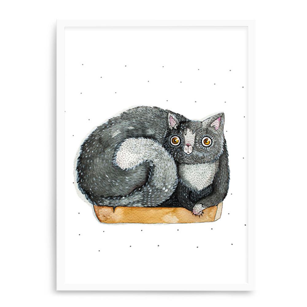 Quadro Decorativo 23x33cm Nerderia e Lojaria branco gato zoiudo branco