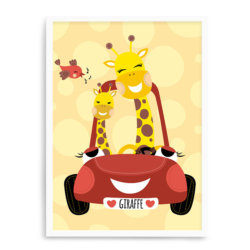 Quadro Decorativo 23x33cm Nerderia e Lojaria branco girafas no carro branco