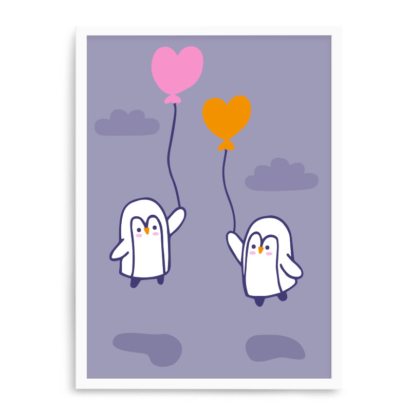 Quadro Decorativo 23x33cm Nerderia e Lojaria branco penguim balao branco