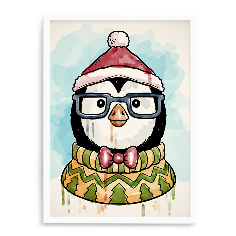 Quadro Decorativo 23x33cm Nerderia e Lojaria branco pinguim aquarela branco