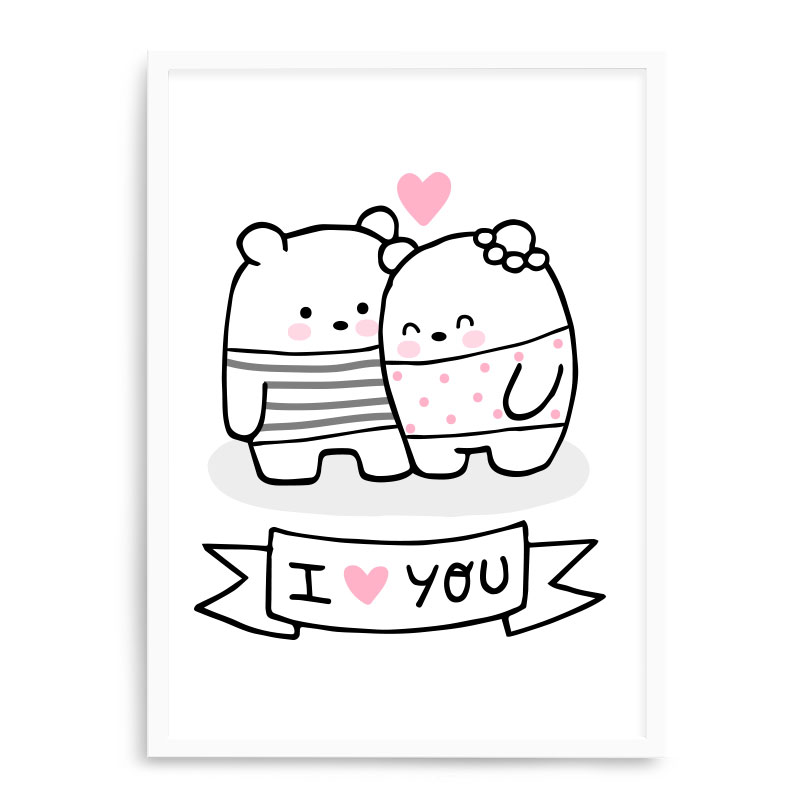 Quadro Decorativo 23x33cm Nerderia e Lojaria branco ursinho love branco