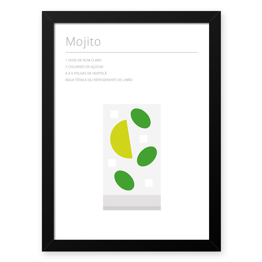 Quadro Decorativo 23x33cm Nerderia e Lojaria drinks mojito branco