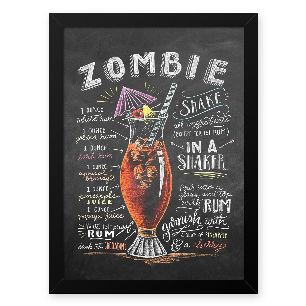 Quadro Decorativo 23x33cm Nerderia e Lojaria lousa zombie branco