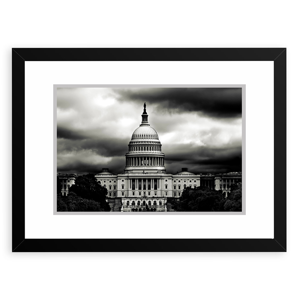 Quadro Decorativo 33x43cm Nerderia e Lojaria  Capitólio EUA preto