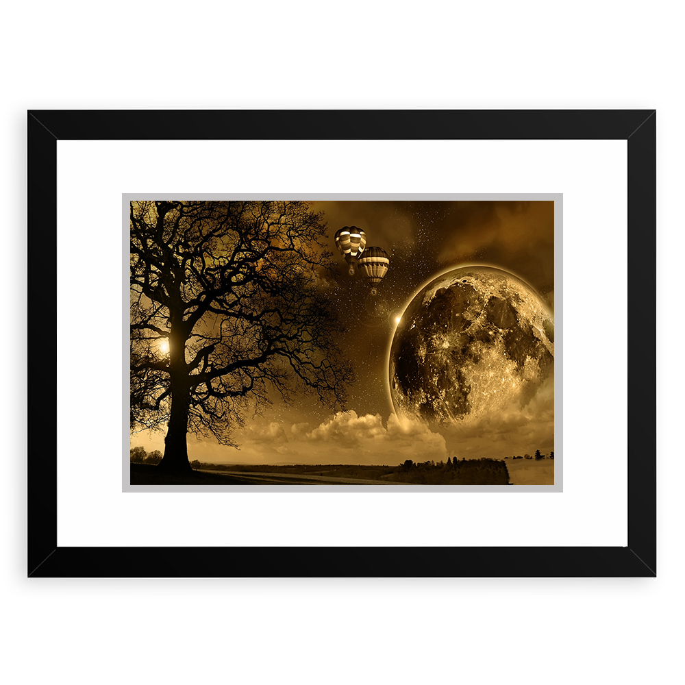 Quadro Decorativo 33x43cm Nerderia e Lojaria  paisagem lua preto