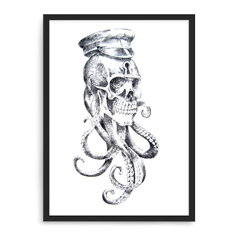Quadro Decorativo 33x43cm Nerderia e Lojaria caveira polvo preto